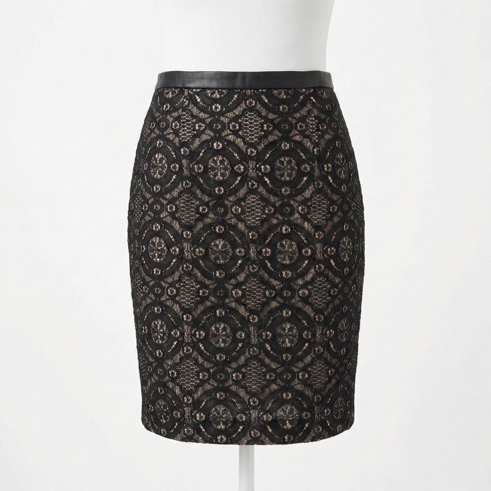 Forever 21 Black Geometric Lace Overlay Pencil Skirt Small